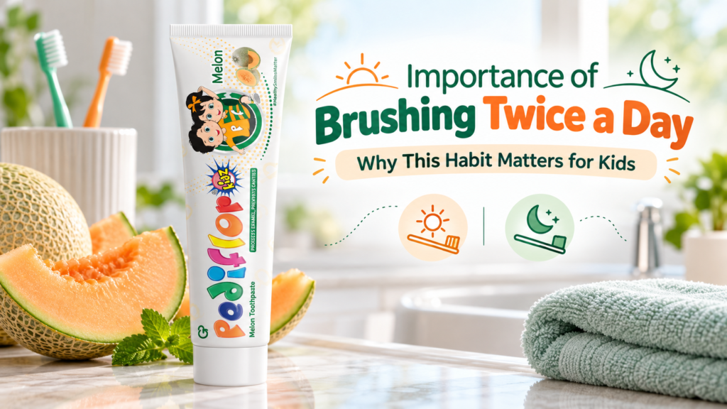 Kids brushing teeth twice a day for effective plaque removal and healthy oral care